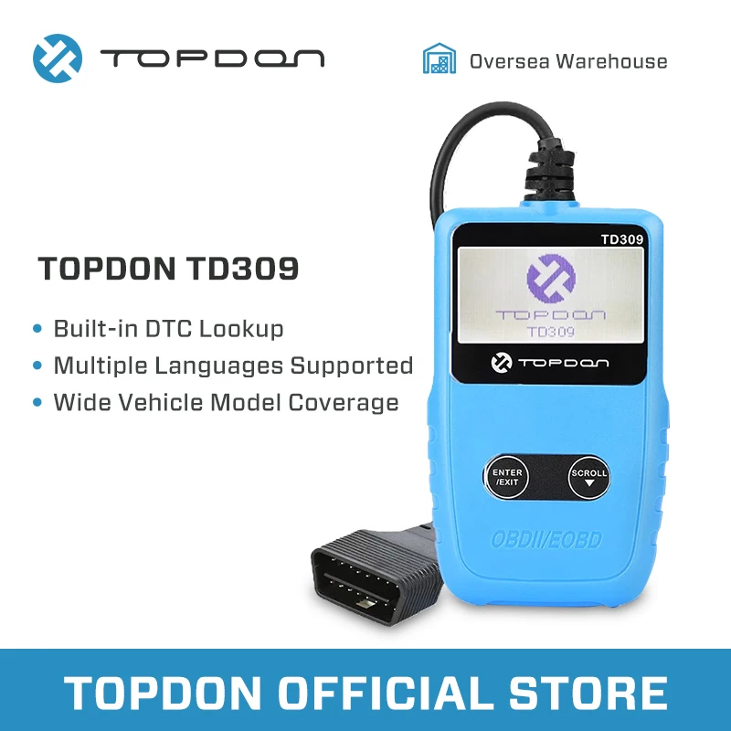 TOPDON TD309 автомобильный считыватель кодов 12 В OBD2 EOBD сканер диагностический инструмент замораживание рамки I/M готовности выключить MIL для DTCs