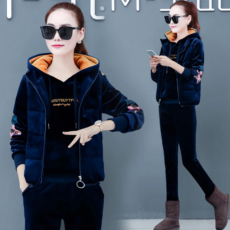 Толстый теплый комплект из 3 предметов размера плюс спортивный костюм для женщин