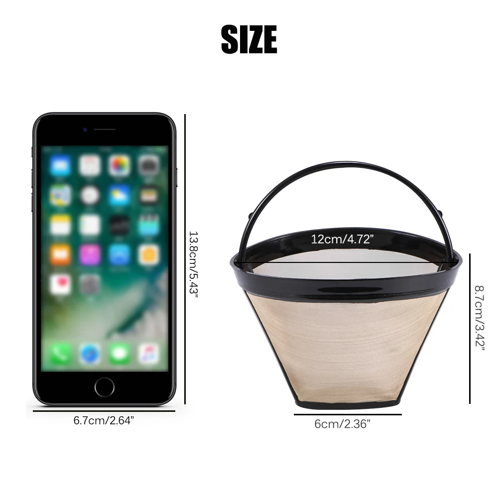 Многоразовый фильтр для кофеварки в КОНУСНОМ стиле Перманентный с ручкой