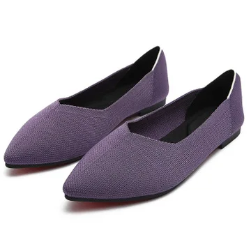 

Shoes Woman 2021 Knitting Flats Casual Female Sneakers Pointed Toe Ladies' Footwear Shallow Mouth Modis New Boat Driving Dress B