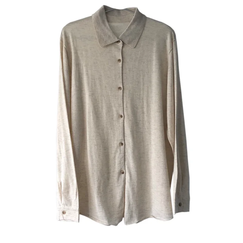 

Louvre spring and autumn Korea Dongdaemun lazy wind lapel full wool high-quality shirt comfortable skin-friendly blouse women