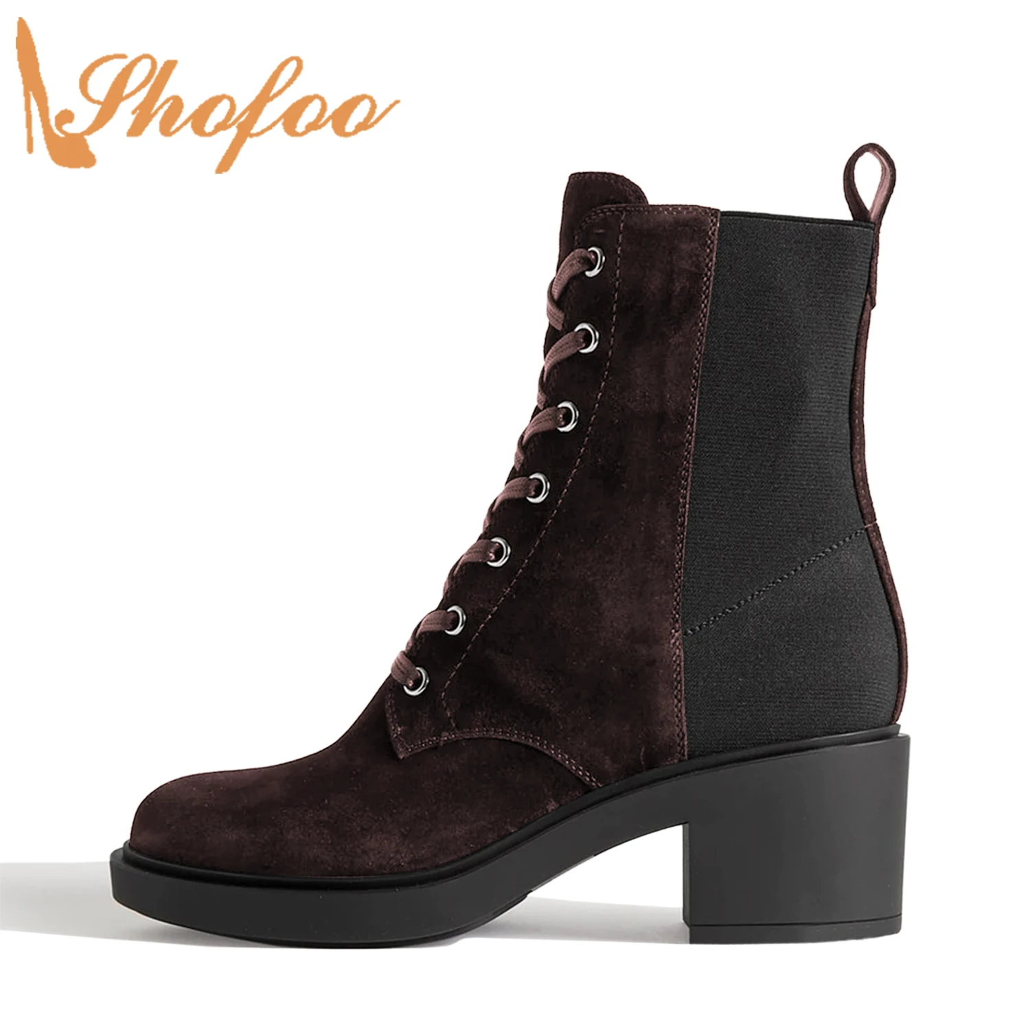 

Бордовые женские зимние теплые ботильоны Patcehwork на платформе с круглым носком на высоком массивном каблуке ботинки женские ботинки со шнуровкой