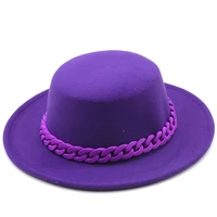 winter women purple belt wide brim wool jazz fedora hats panama trilby cap trend gambler hat wholesale
