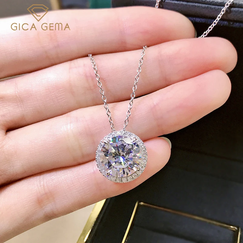 

GICA 100% 925 Sterling Silver 11mm High Carbon Diamond 43cm Pendant Necklace For Women Sparkling Wedding Fine Jewerly Wholesale