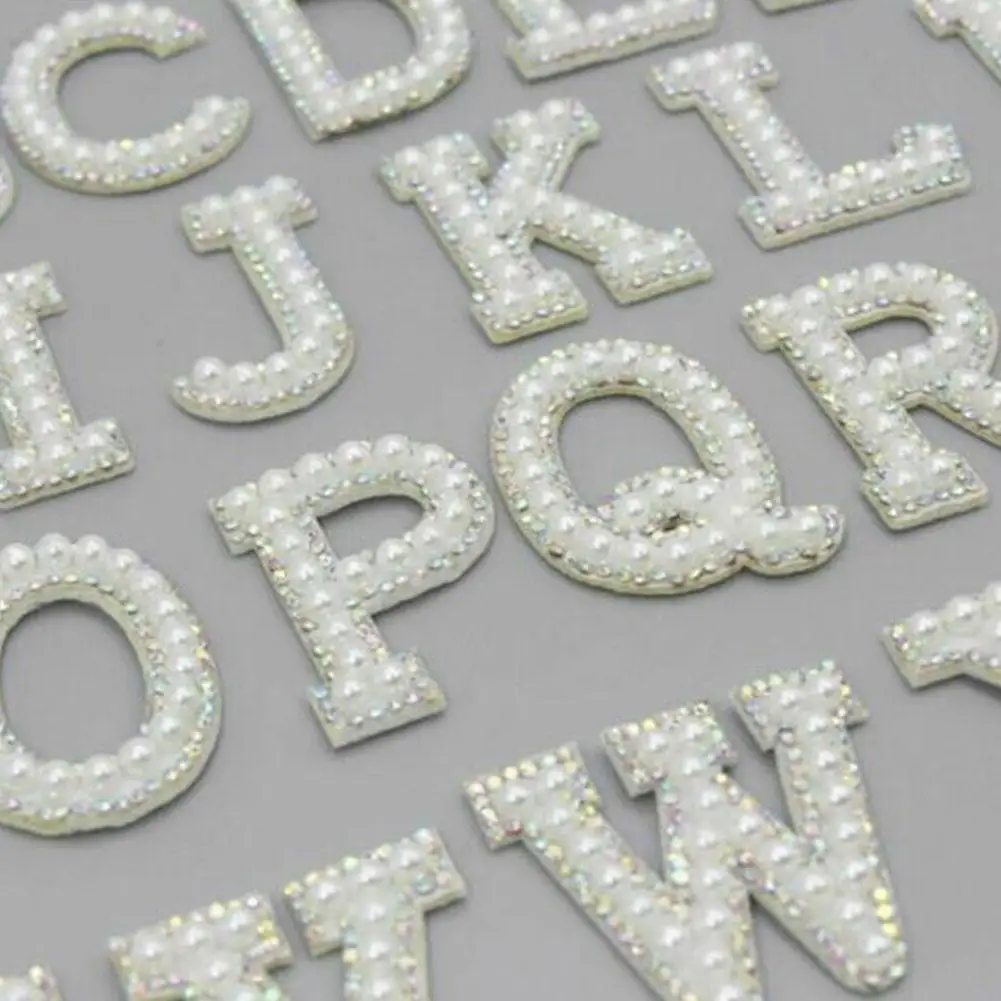 1pc White Pearl Letter Cloth Stickers Rhinestone Sparkle A-Z Alphabet Embroidery Sticker Handmade Patches On Clothes Supplies | Дом и сад