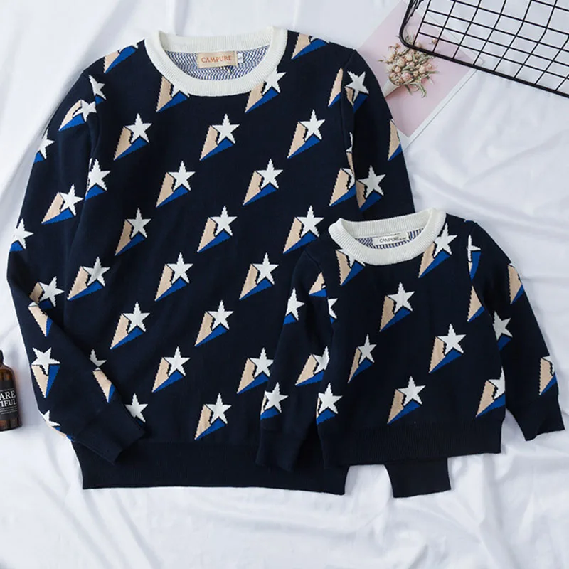 Одежда для семьи вязаные свитера Модный пуловер с круглым вырезом и кокосом на