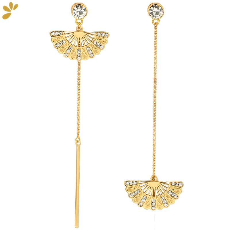 

S925 Silver Goldplated Folding-fan Stud Earrings For Women Zircon Asymmetric Design Vintage Trendy Earring Fine Jewelry Gift