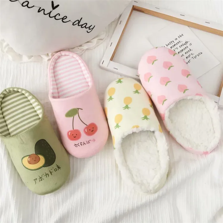 Мультяшные персиковые ананасовые вишневые осенне-зимние тапочки для помещений