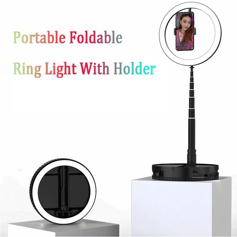 

26cm LED Ring Light With Fold Tripod Holder three Color 3500-6000K Photography Lighting Selfie Ring Light For Photo Makeup Video