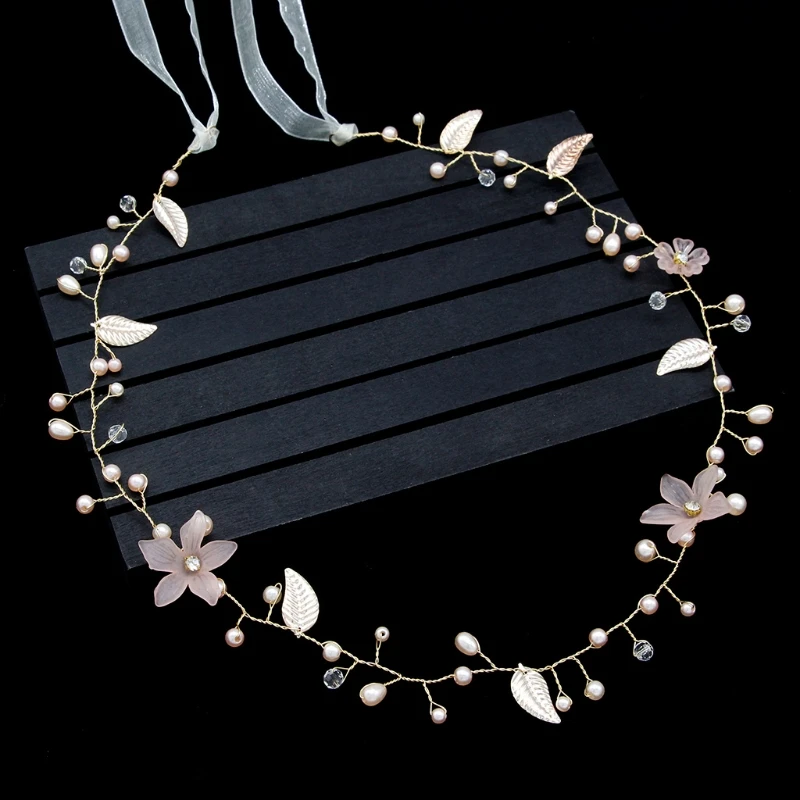 

Bride Hair Band Wedding Women Bridal Headband Pink Pearl Decoration Accessories