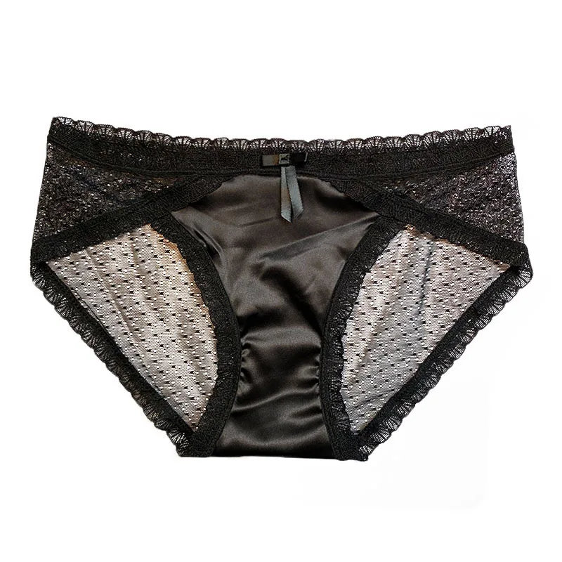 

Traceless sexy lace underwear transparent mesh ultra-thin breathable bow cotton crotch low waist ladies briefs