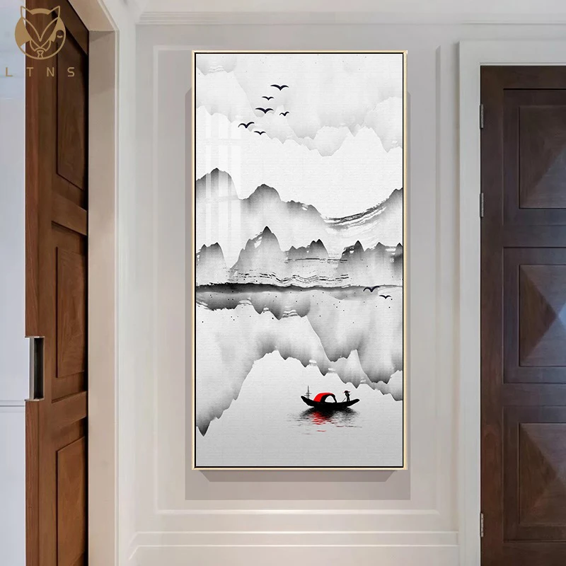 

Картина в китайском стиле, абстрактный пейзаж, горное озеро, настенное искусство, постер, картина, печать для офиса, гостиной, домашний декор