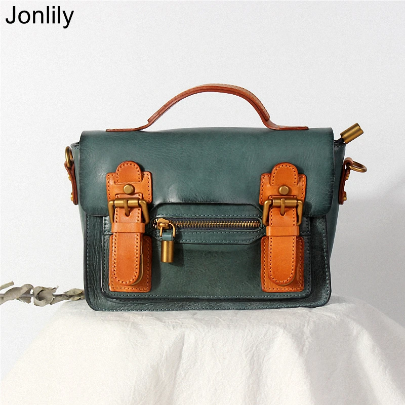 Jonlily Women Genuine Leather Retro Shoulder Bag Female Trend Messenger Crossbody Bag Elegant Handbag Teens Purse Daybag -KG600