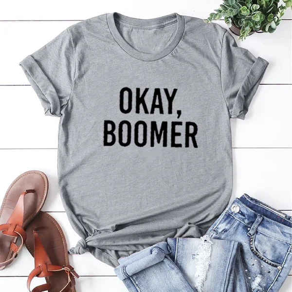 Женская хлопковая Футболка с круглым вырезом Ok Boomer белая свободная