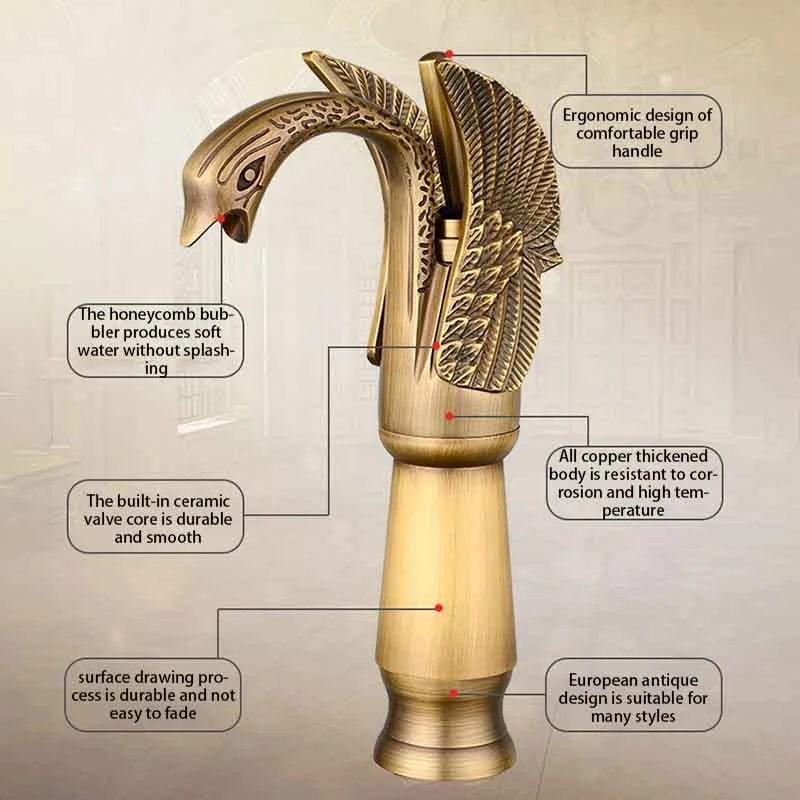 

Luxury Swan Shape Brass Basin Sink Faucet Bathroom Single Hole Centerset Basin Mixer Tap Swan Faucet