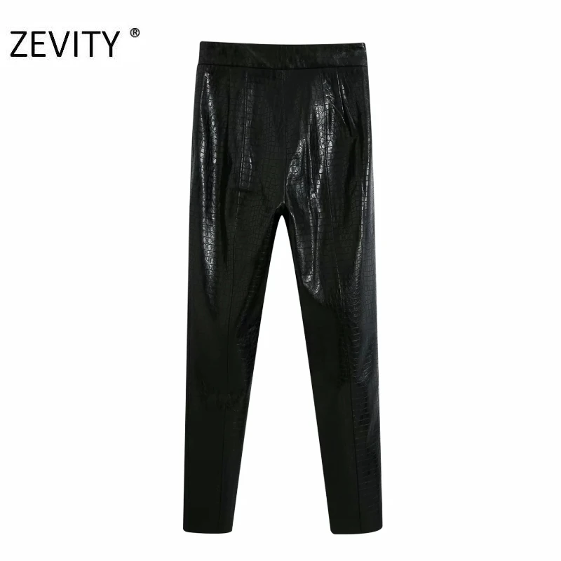 ZEVITY Women fashion snake skin pattern PU leather pencil pants female zipper casual slim long Trousers chic autumn P938 | Женская