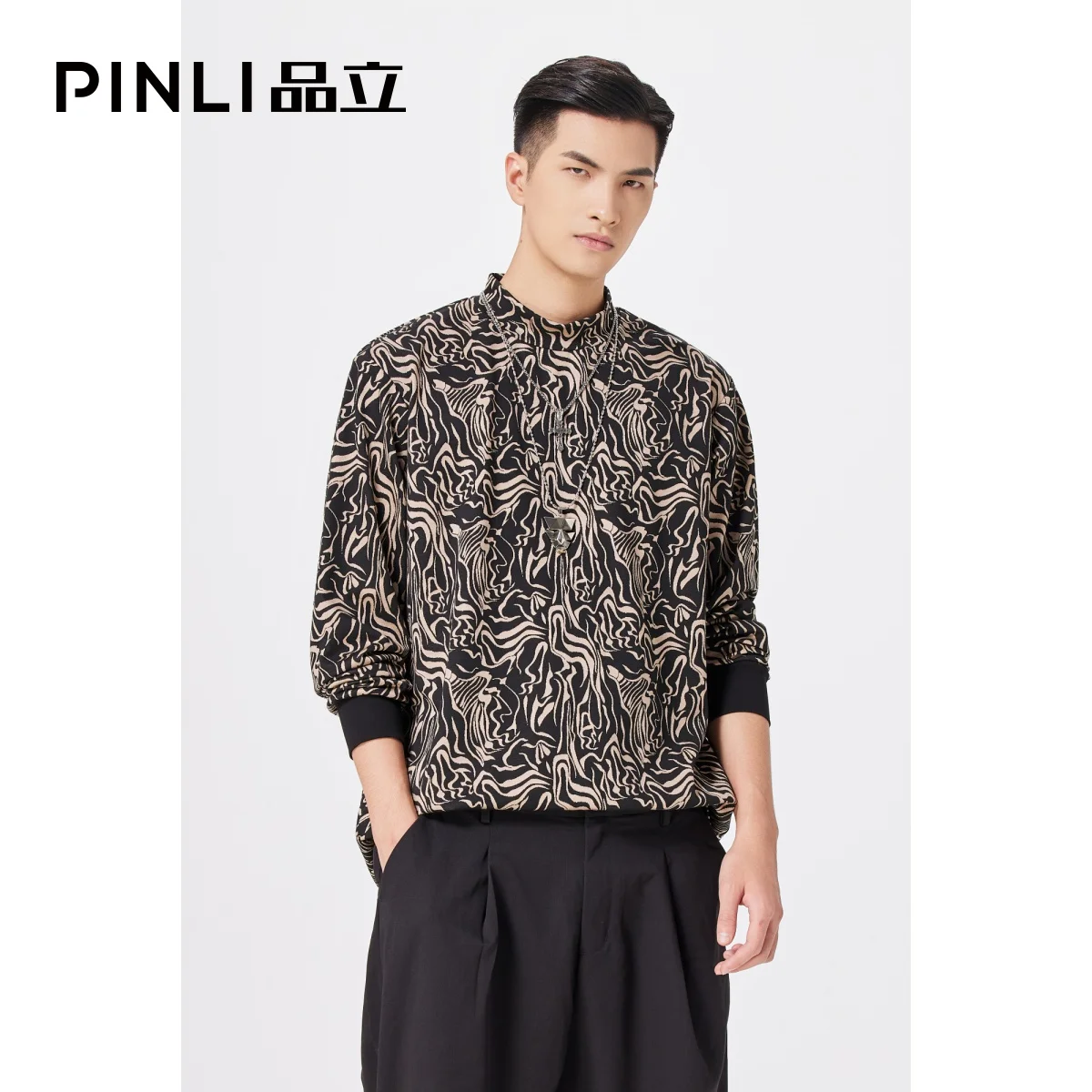 

Free shipping New men's male 2021 autumn zebra pattern jacquard small high neck pullover sweatershirt men's trend B213309055