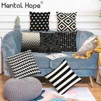 geometric print cushion cover white black striped decorative sofa throw pillow cover home decor living room square pillowcase