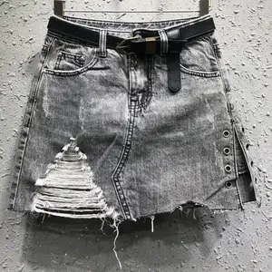 Женская джинсовая мини-юбка с дырками, весна-лето 2021, новые модные светильник юбки-шорты с заклепками, большие размеры 5XL