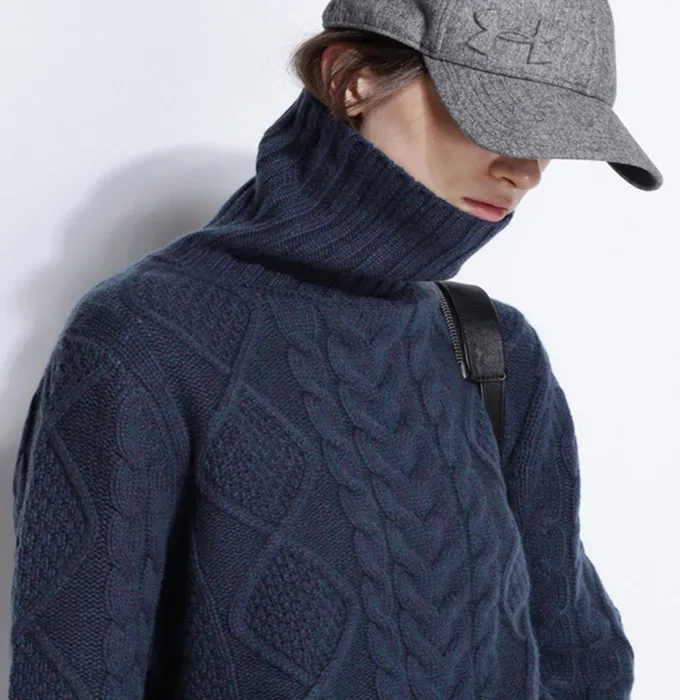 High neck sweater female twisted cashmere pullover knit wild long sleeve bottoming thick loose couple | Женская одежда