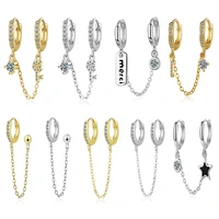 one pcs tassel hoop earrings for women two hole double piercing chain earring shiny zircon hip hop female trendy party jewelry