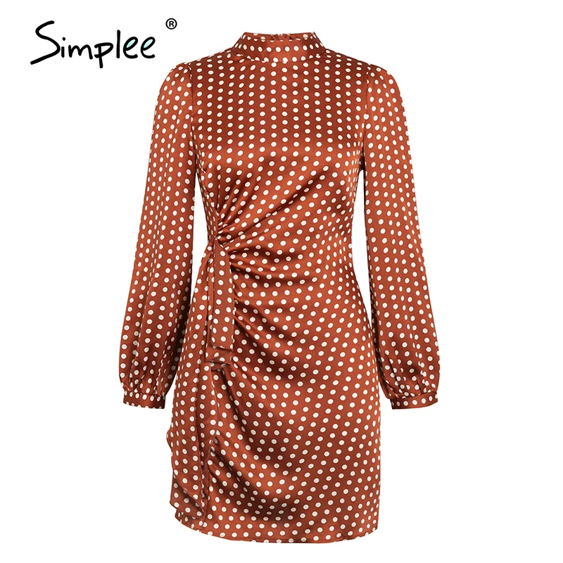 

Elegant round neck polka dot dress Sexy lantern solid dress Loose holiday autumn women chic long party midi dress 2020