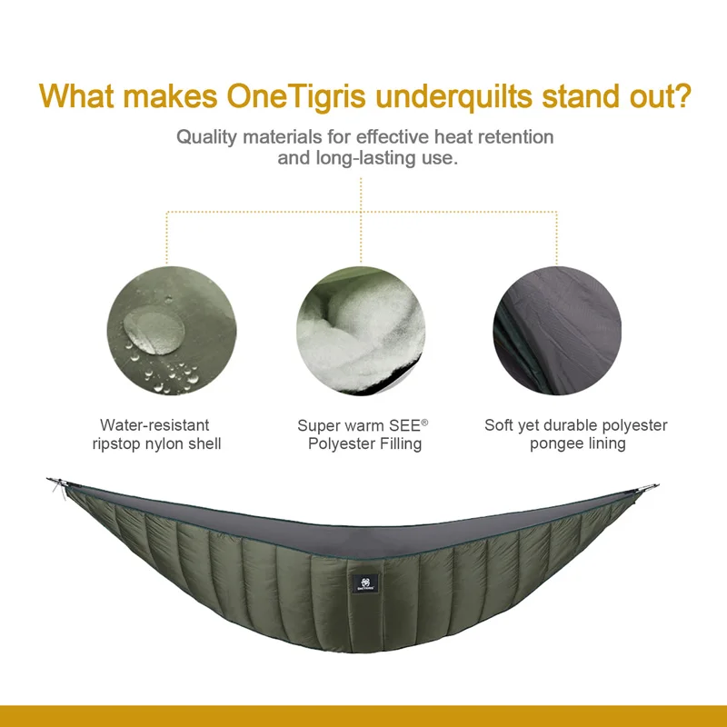 للبيع OneTigris أرجوحة خفيفة الوزن كاملة الطول أسفل بطانية 40 F إلى 68 F (5 C إلى 20 C) 3 سيرون غطاء سفلي