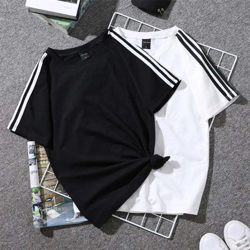 2020 Повседневная футболка с коротким рукавом тремя полосками летний студенческий