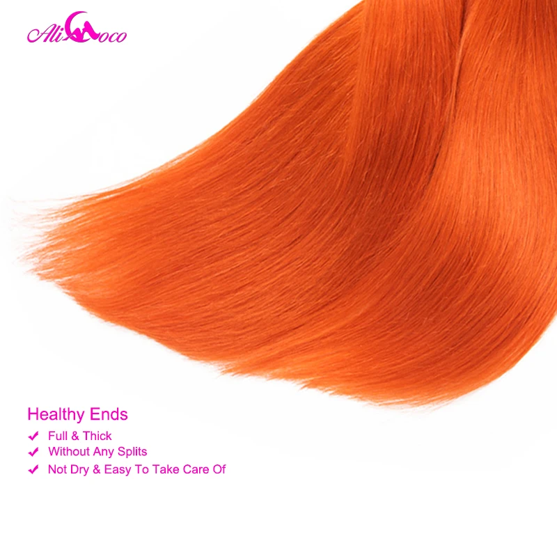 Прямые пучки волос Ali Coco с застежкой 1B/оранжевый цвет бразильские прямые волосы 3/4