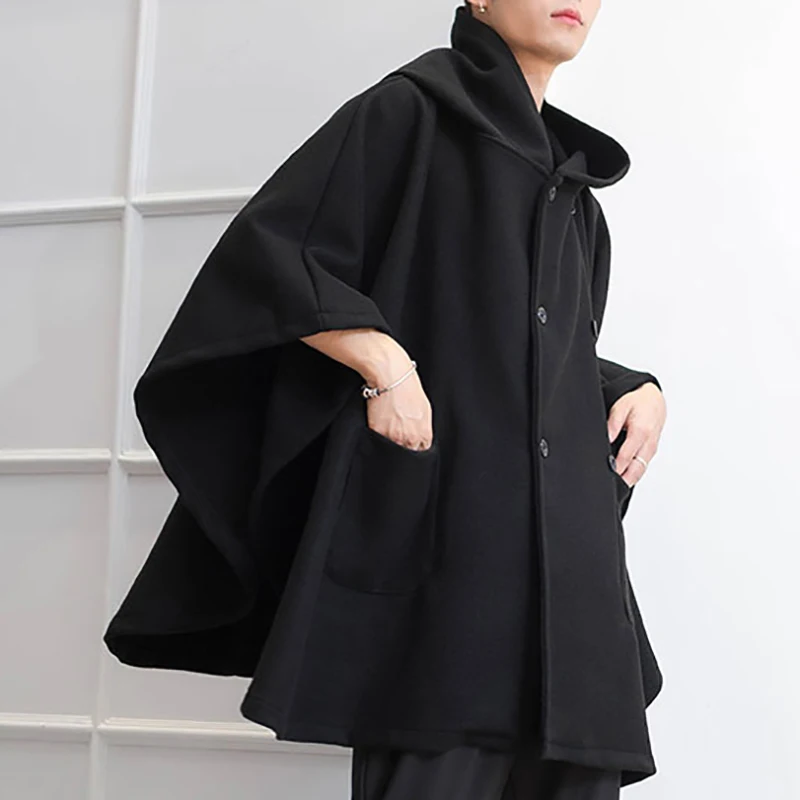 

INCERUN 2021 Fashion Men Cloak Coats Solid Loose Capes Hooded Double Breasted Winter Trench Streetwear Chic Men Poncho Outerwear
