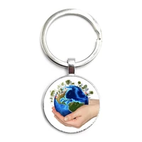 2020 fashion creative art hand holding earth time glass pendant keychain men and women jewelry keychain