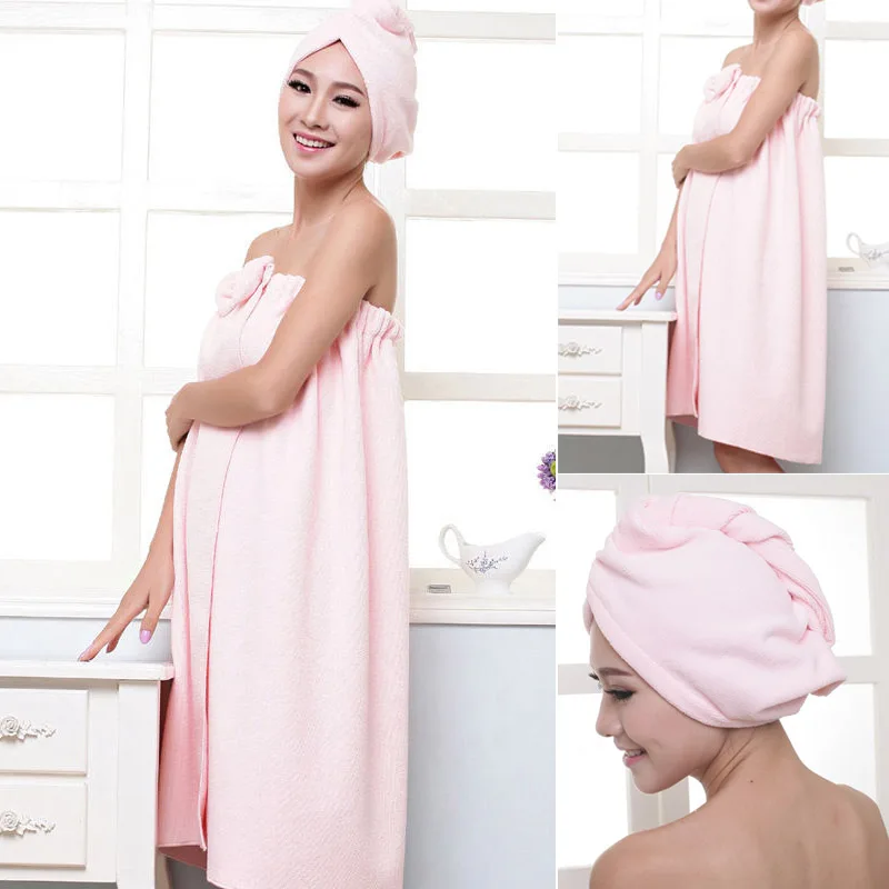 

Soft Microfiber Magic Absorbent Dry Spa Bath Towel Beach Bathrobe+Cap for Women Girls SLC88