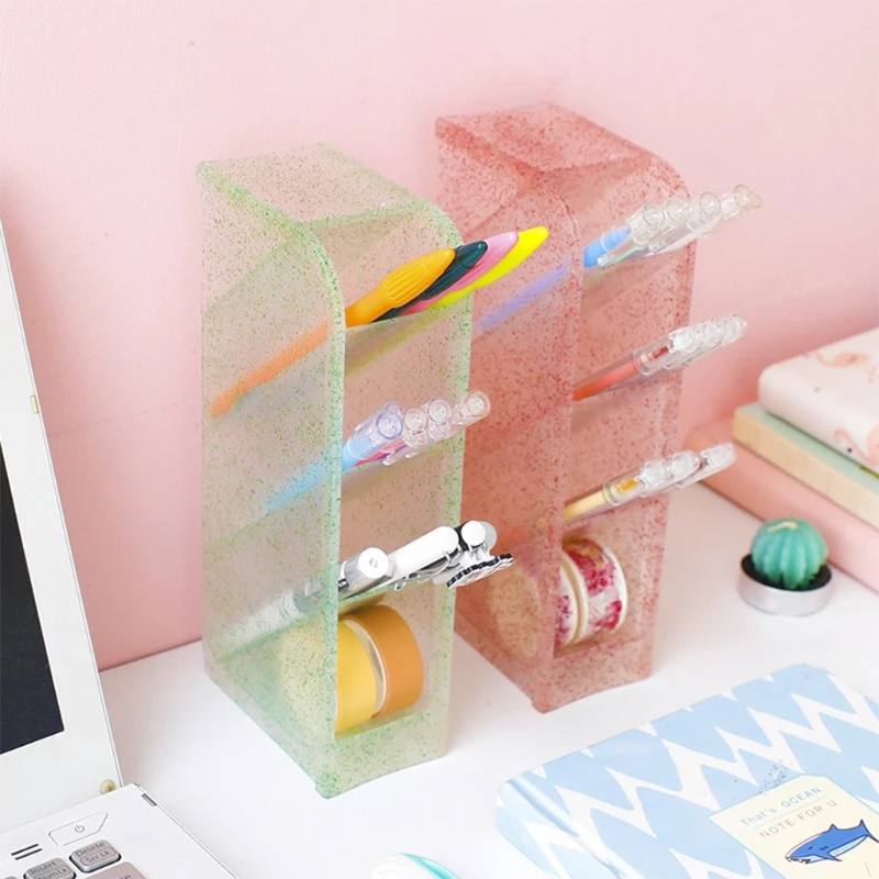 

Decorative Pen Holder Oblique Pen Holder 4 Grid Oblique Insertion Pen Cup Container Brush Scissor Holder Desk Organizer
