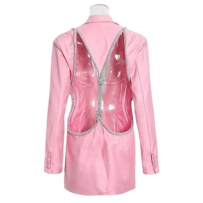 

Getspring Women Blazer Irregular Hollow Out Pink Women Blazers And Jackets All Match Vintage Casual Long Suit Coats 2021 Fashion