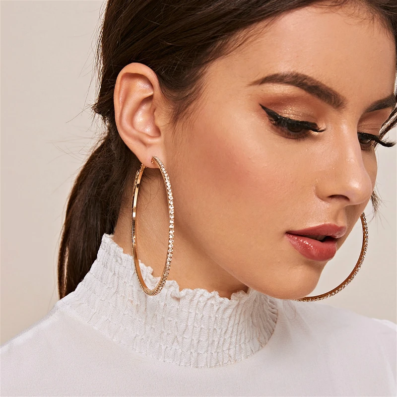 

Visisap Hiphop Exaggerated Large Hoop Earrings for Women Inlaid Zircon Punk Style Gold Color Lady Earring XR1707