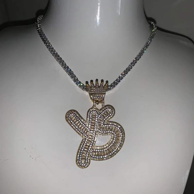 

New Designer Baguette Cubic Zirconia Customized Choker Initial Necklace, Name Plate Ice Out Pendant Bling HIPHOP