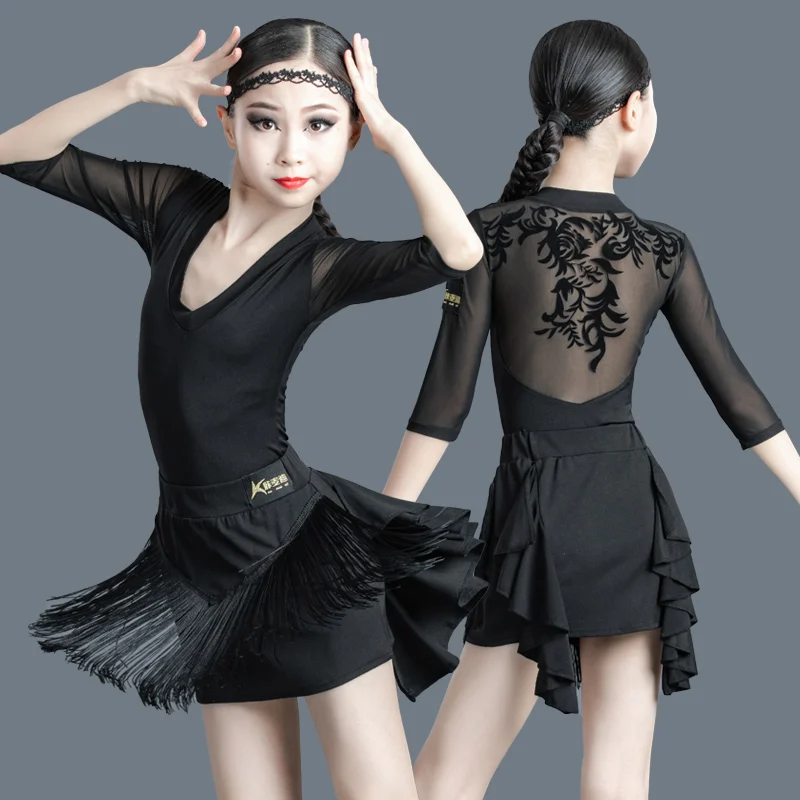 2020 New Latin Dance Dress for Girls Tassels Sexy Competition Performance Wear Children Professional Standard Clothing Summer |