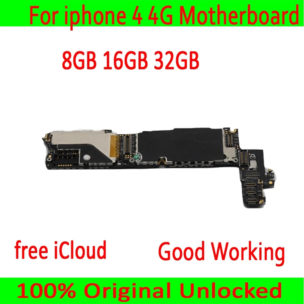 

Free Shipping 8GB 16GB 32GB for iphone 4 Motherboard with Free iCloud,Original unlocked for iphone 4 4g Mainboard + Full Chips