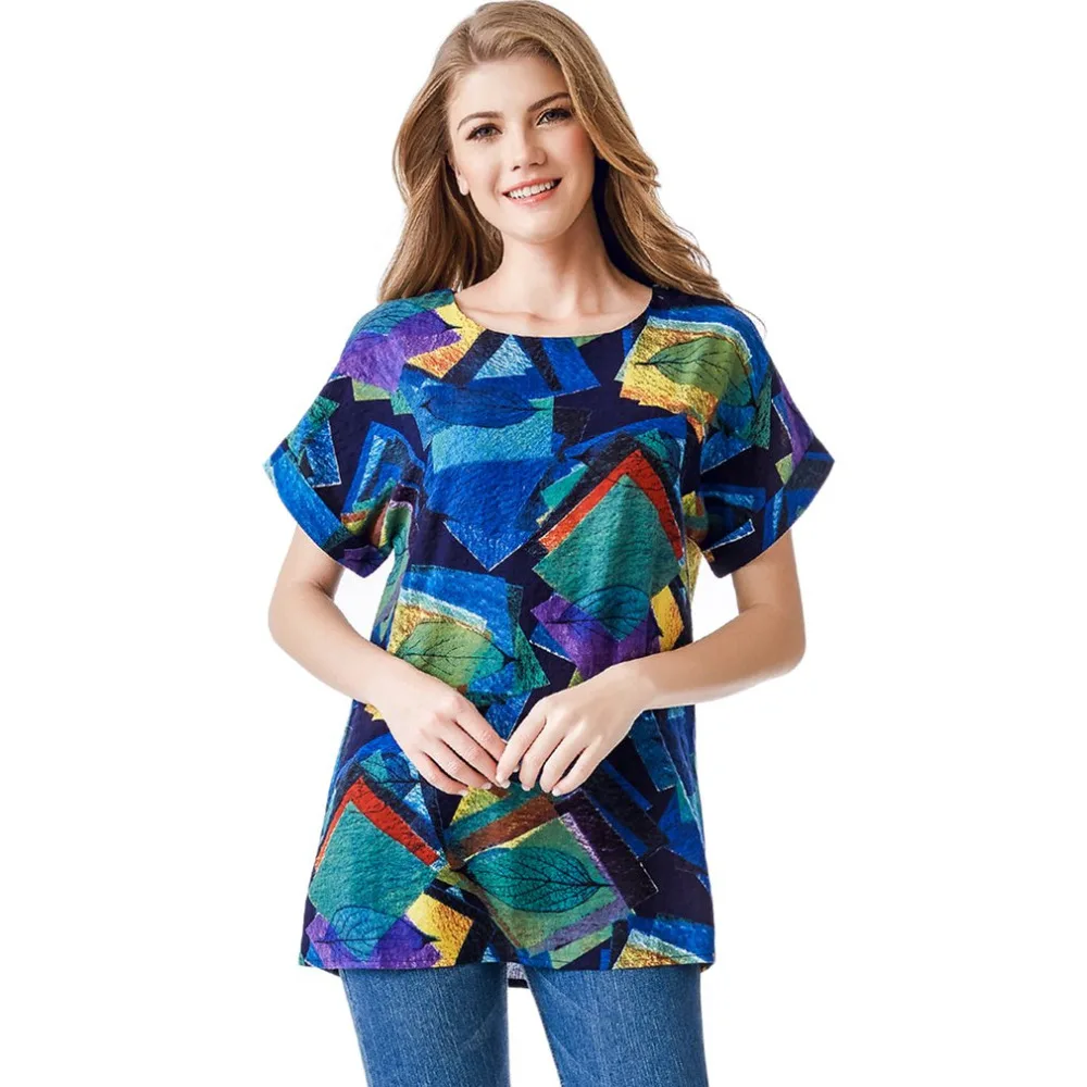 Женская хлопковая Футболка с цветочным принтом летняя повседневная футболка