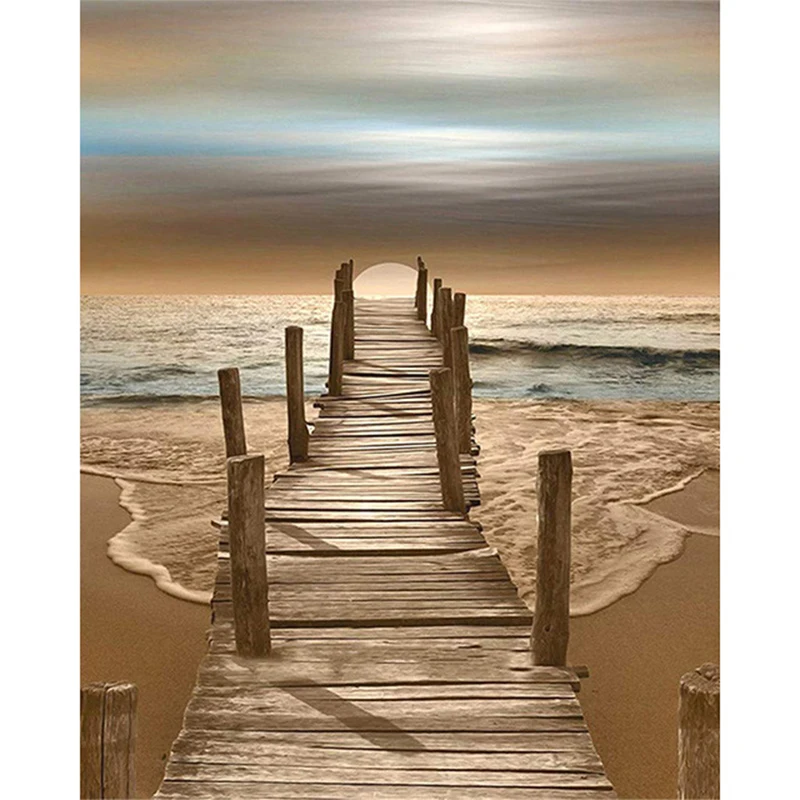 

Canvas paintings and posters of the seaside landscape bridge, modern wall art pictures for family living room decoration,