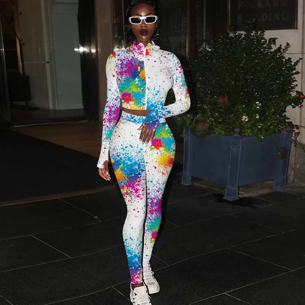 Женский спортивный костюм с принтом тай-дай облегающий комплект из двух