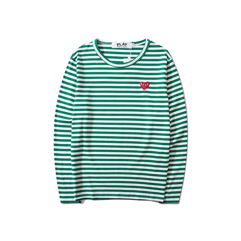 

Spring And Summer Men's And Women's T-Shirts Japanese Embroidery Love Embroidered T-Shirt Striped Design Cotton Pullover