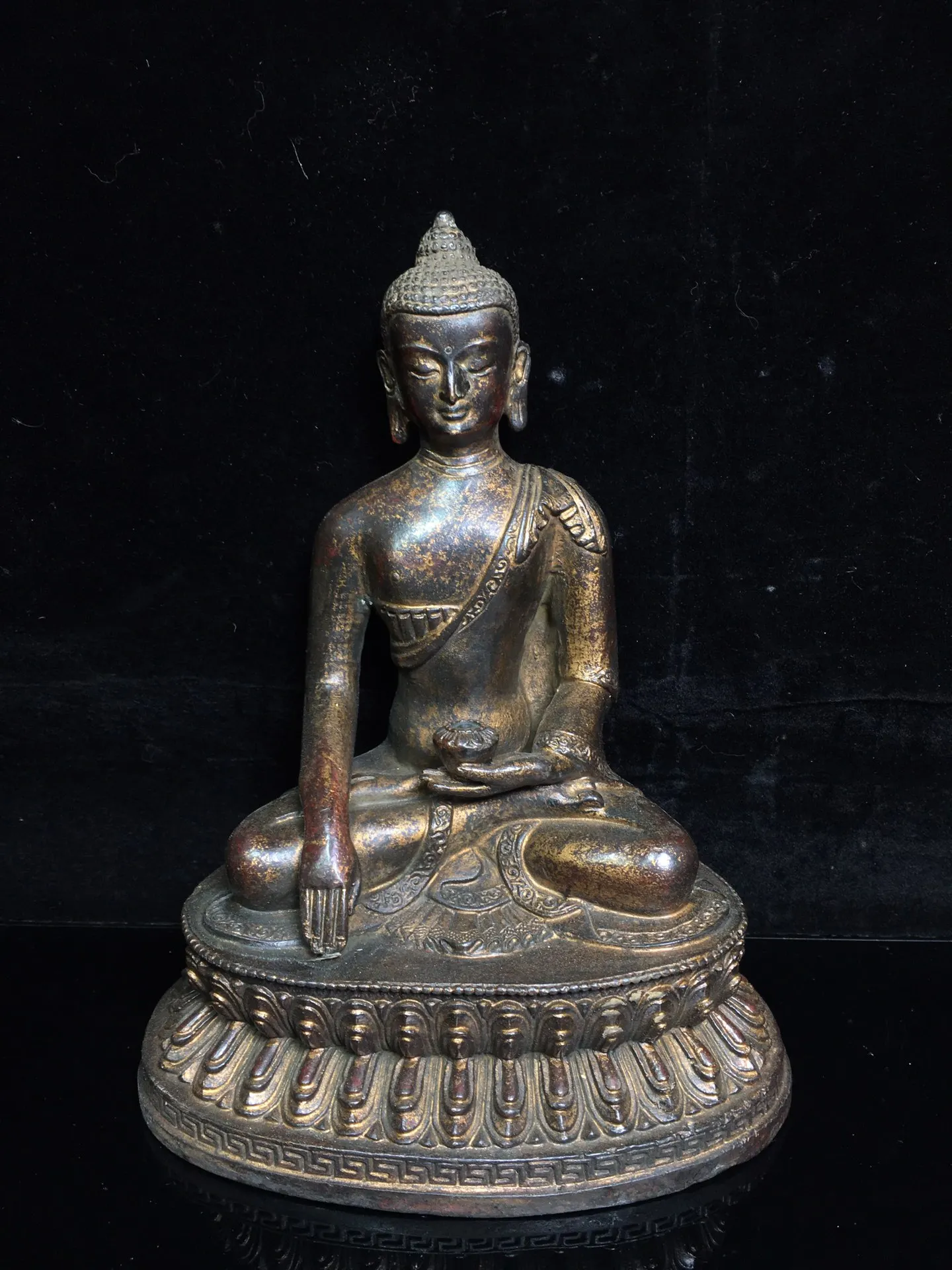 

8" Tibet Buddhism Old Bronze Cinnabars Shakyamuni Medicine Buddha Buddha Statue Amitabha statue Enshrine the Buddha