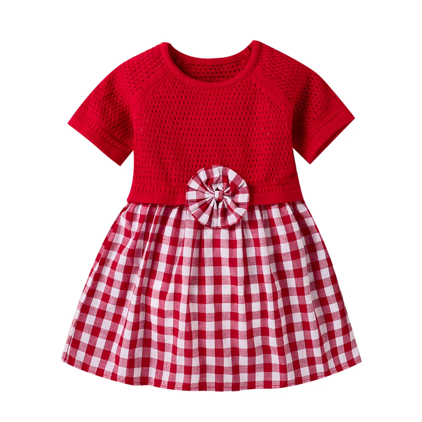 Летнее платье для маленьких девочек вязаные клетчатые лоскутные платья пляжное