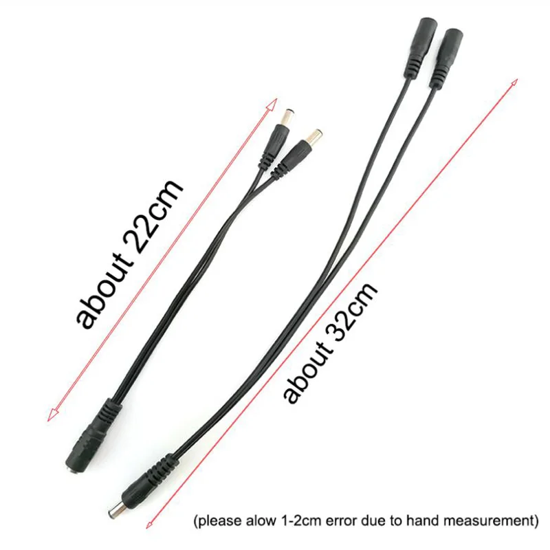 

5.5mm*2.1mm 1 Female to 2 Male Connector Male to Female Plug DC Power Splitter Cable CCTV LED Strip Light Power Supply Adapter