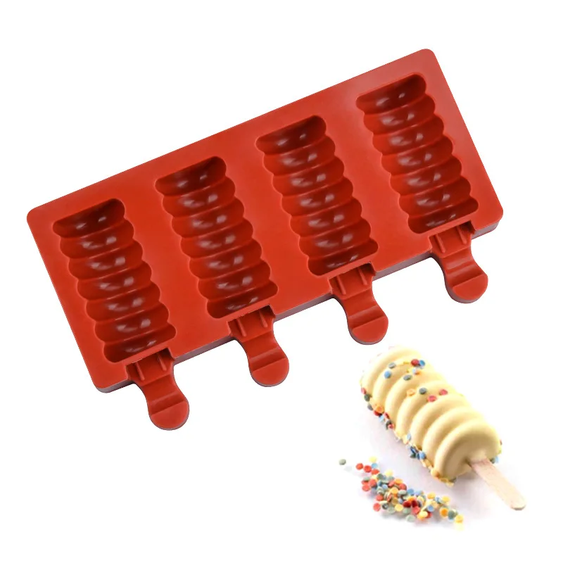 

Spiral Food Safe Silicone Ice Cream Molds 4 Cell Frozen Ice Cube Molds Popsicle Maker DIY Homemade Freezer Ice Lolly Mould