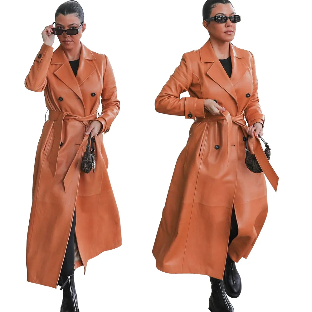 Тренчкот женский из искусственной кожи уличная одежда Длинное свободное
