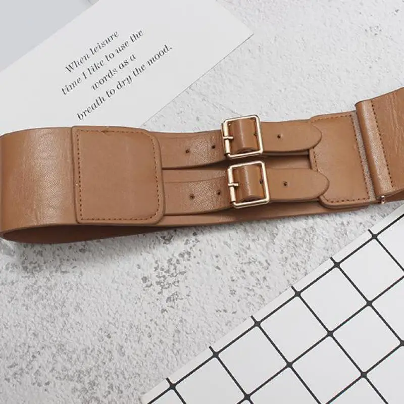 

GetSpring Women Cummerbunds Fashion Elastic Wide Corset Belt All Match PU Waistband Black Wide Waist Band For Dress 2021 Fashion