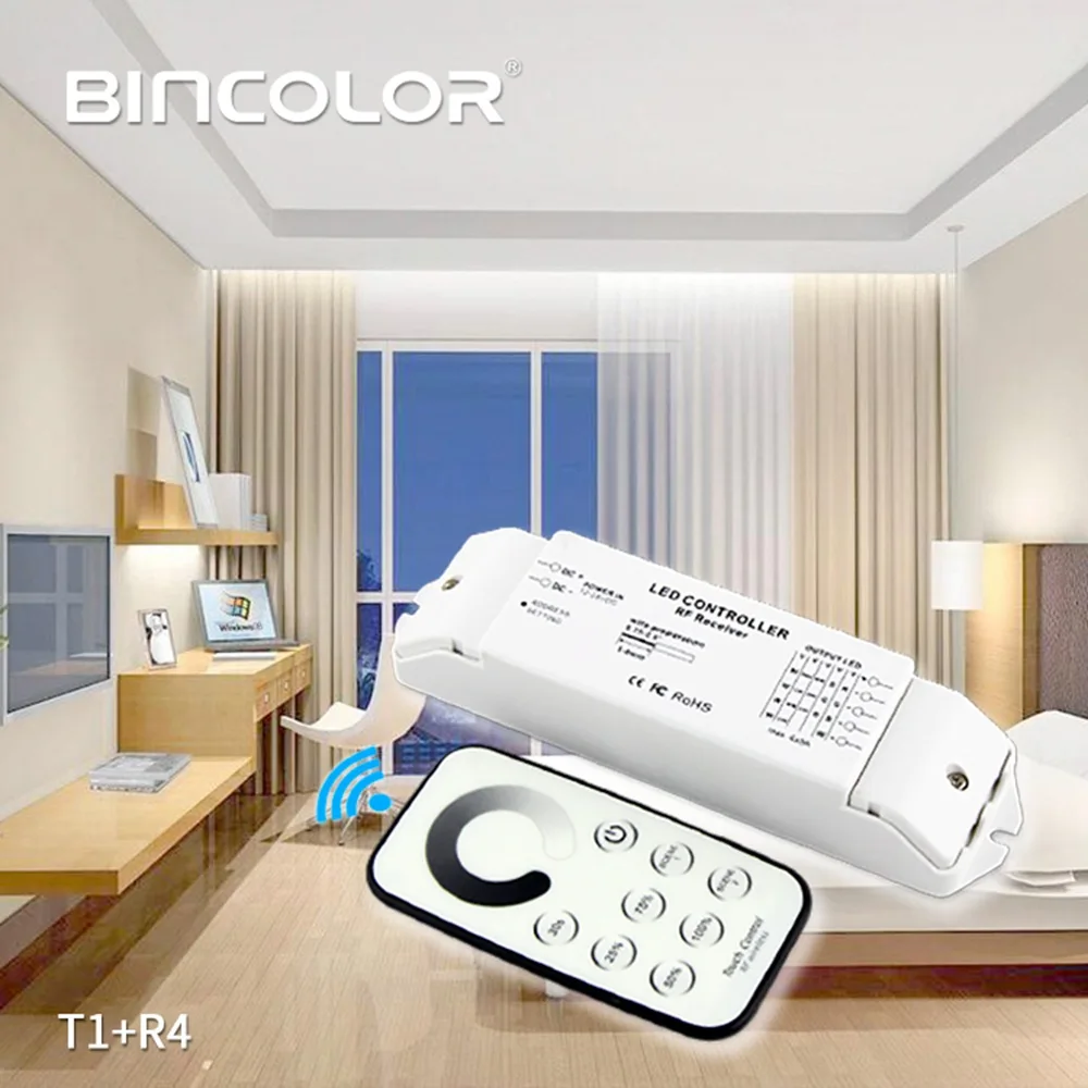 

Bincolor Mini RF Wireless Remote Led Dimming Led Dimmer Receiver Controller For Single Color LED Strip Light,DC12V-24V