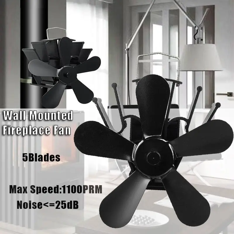 

Black Fireplace 5 Blades Heat Powered Stove Fan Log Wood Burner EcoFriendly Quiet Home Fireplace Fan Efficient Heat Distribution